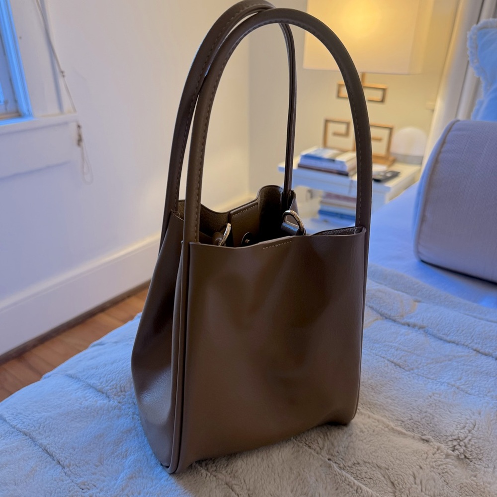 Anthropologie taupe leather handbag with attachable strap